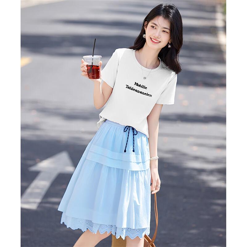 Shang Jing Women's 3D Letter Print Round Neck T-Shirt