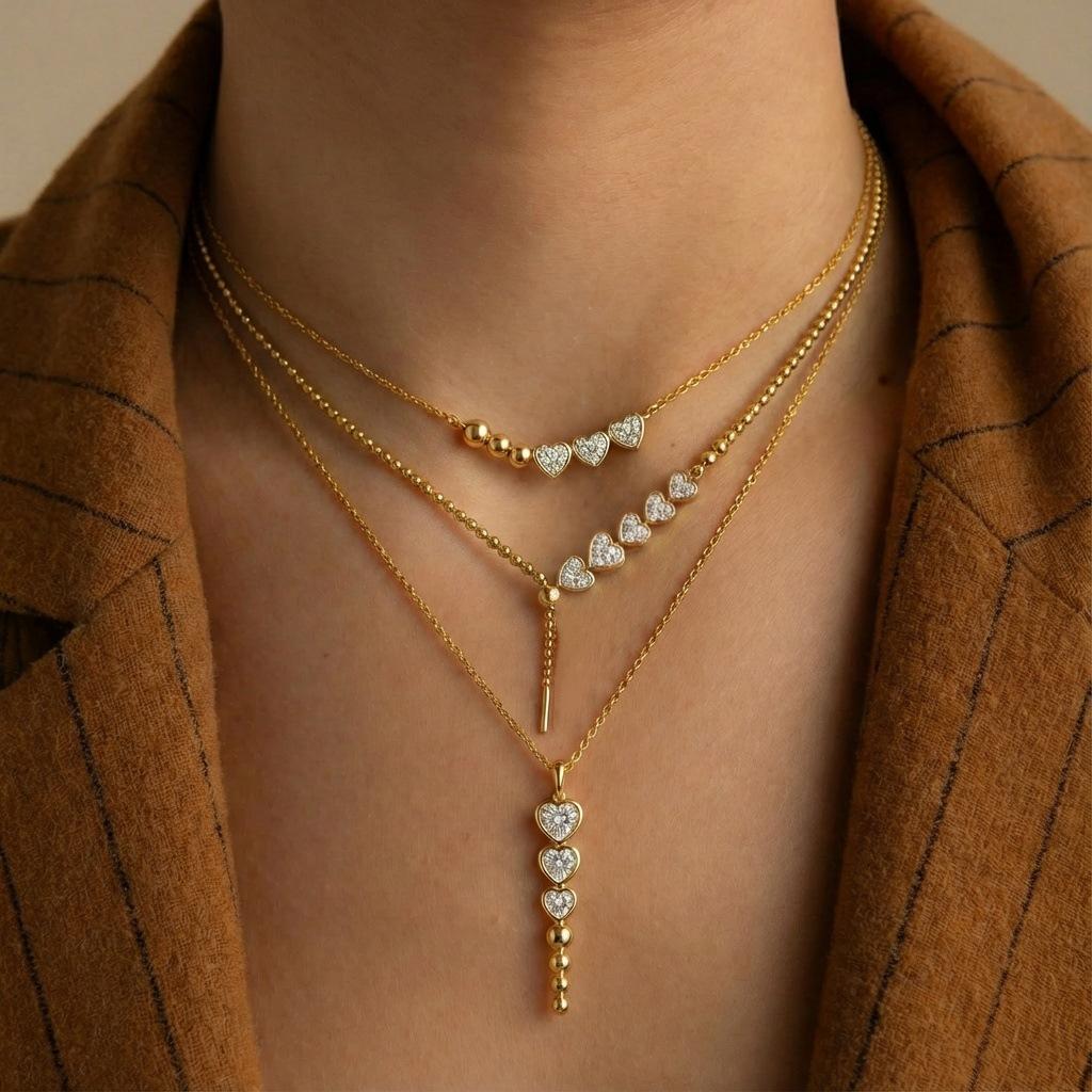 Multi-layer Love Diamond Stacked Necklace Gold Texture Heart-shaped Diamond Collarbone Chain Light Luxury Commuting Dating Versatile