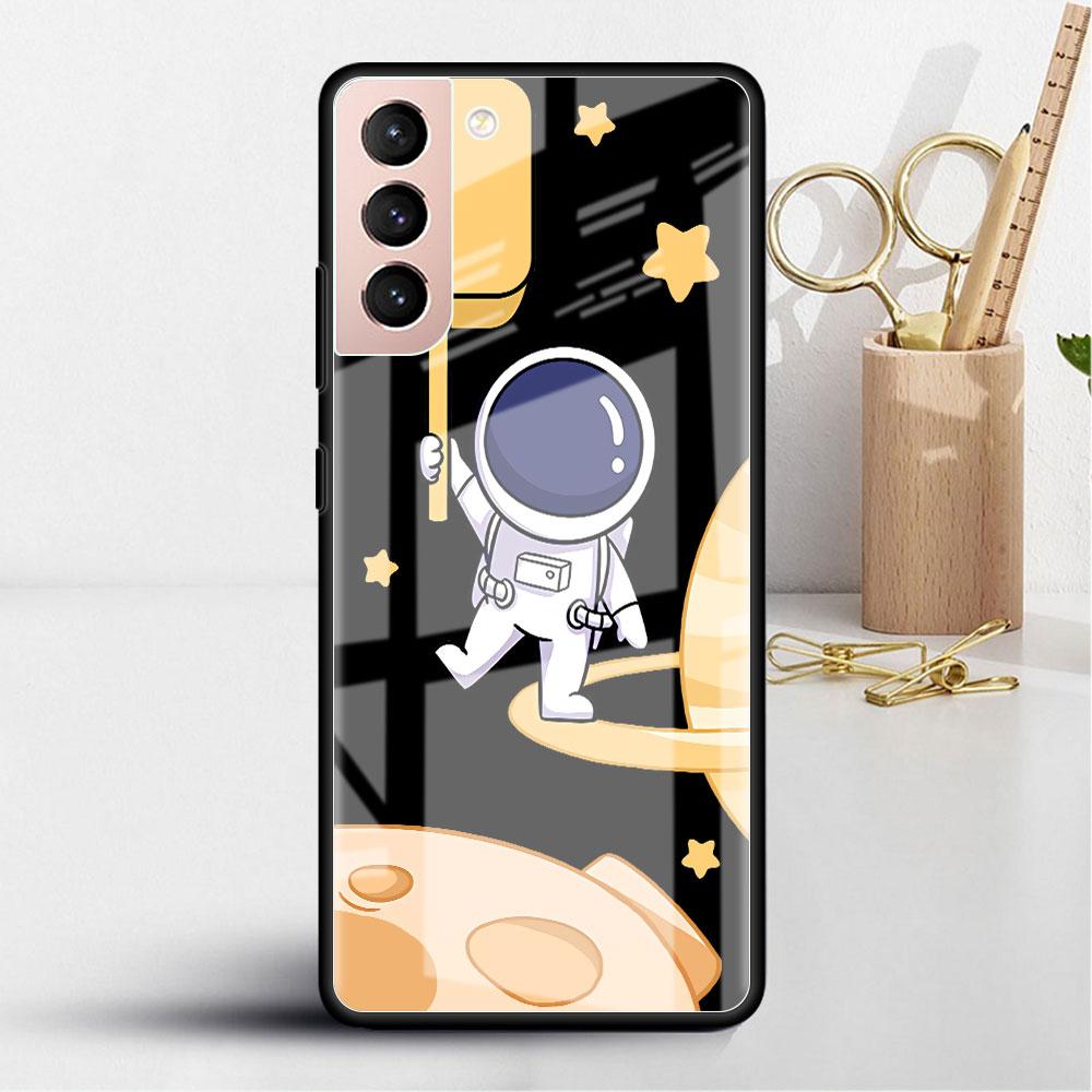 

Стеклянный чехол для Samsung Galaxy S22 S20 FE S21 5G S10 S9 Plus Note 10 20 Lite закаленный чехол для телефона милый астронавт Samsung S22 Ultra 5G