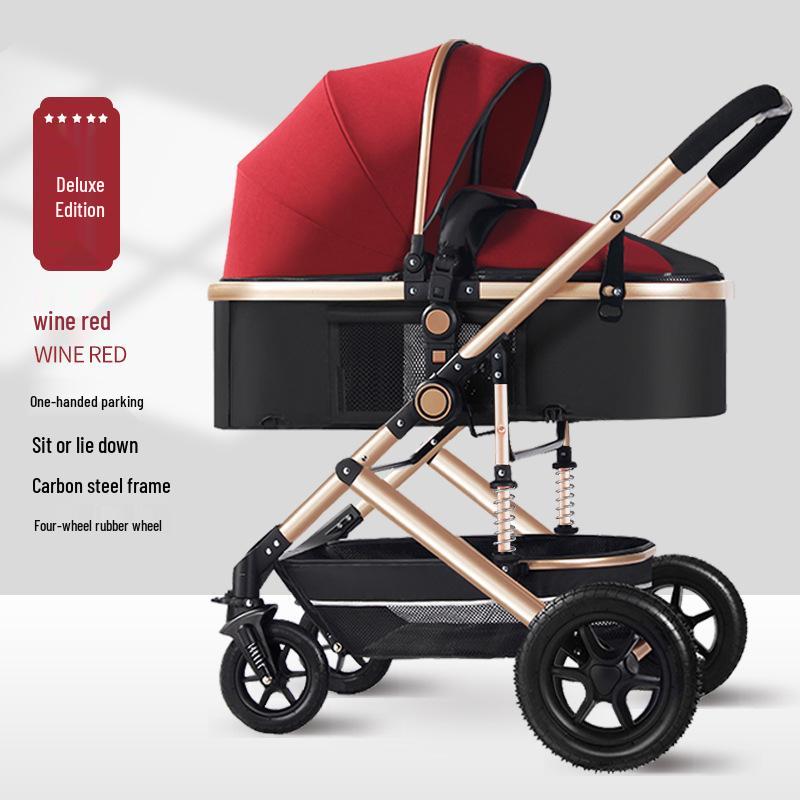 Легкая реверсивная детская коляска, складывание одним щелчком, высокая посадка, амортизация, всесезонная, четырехколесная детская коляска.