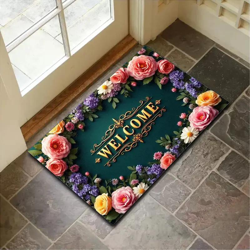 Vítejte Květinová Vstupní Rohožka Domácí Dekorace Koberec Vnitřní Venkovní Podložka na Podlahu Obývací Pokoj Ložnice Koupelna Kuchyňský Kobereček