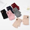 Wool Knitted Gloves Men's Autumn and Winter Dew Finger Students Writing Typing Riding Touch Screen Warm Half Finger Gloves