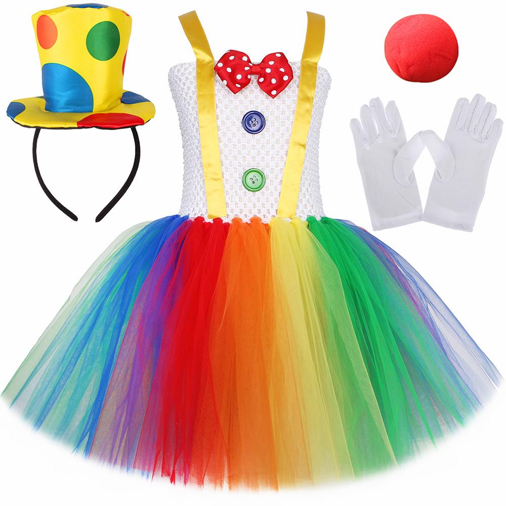 Fantasia de Palhaça Princesa para Meninas de Halloween - Saia Bufante de Tule, Vestido de Festa de Carnaval, Roupa Infantil Estilo Europeu e Americano