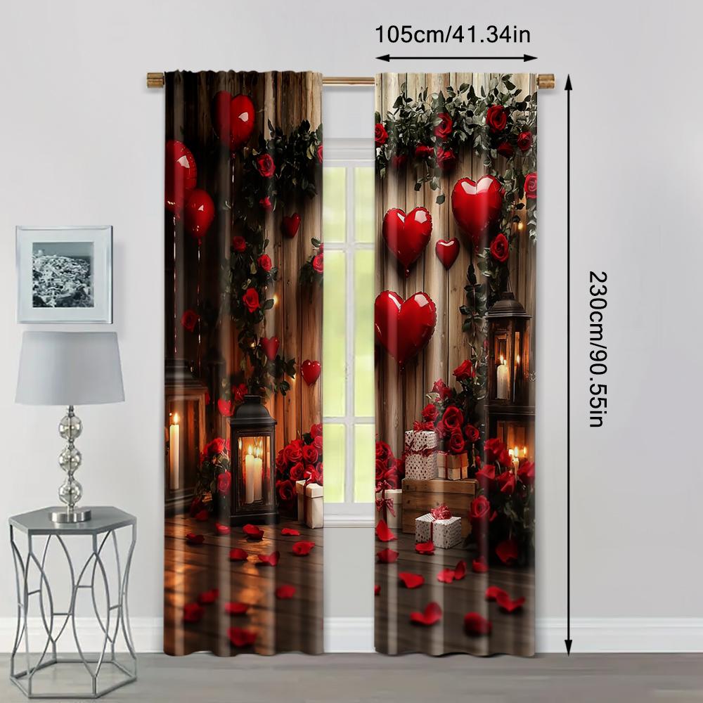 2pc, Curtains Heart lights as Valentine's Day Versatile Polyester,Without Electricity Wall Decor Suitable for Parties and