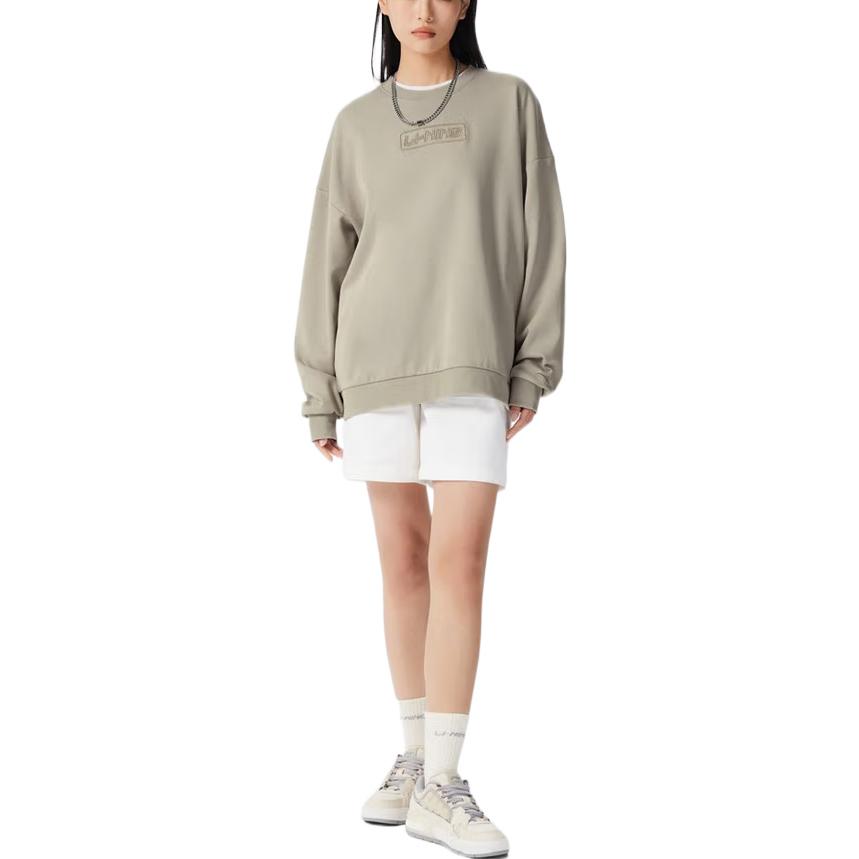 Li Ning Training Series Solid Color Fleece Lined Loose Fit Crew Neck Pullover Long Sleeved Sweatshirt Unisex AWDRB76-11