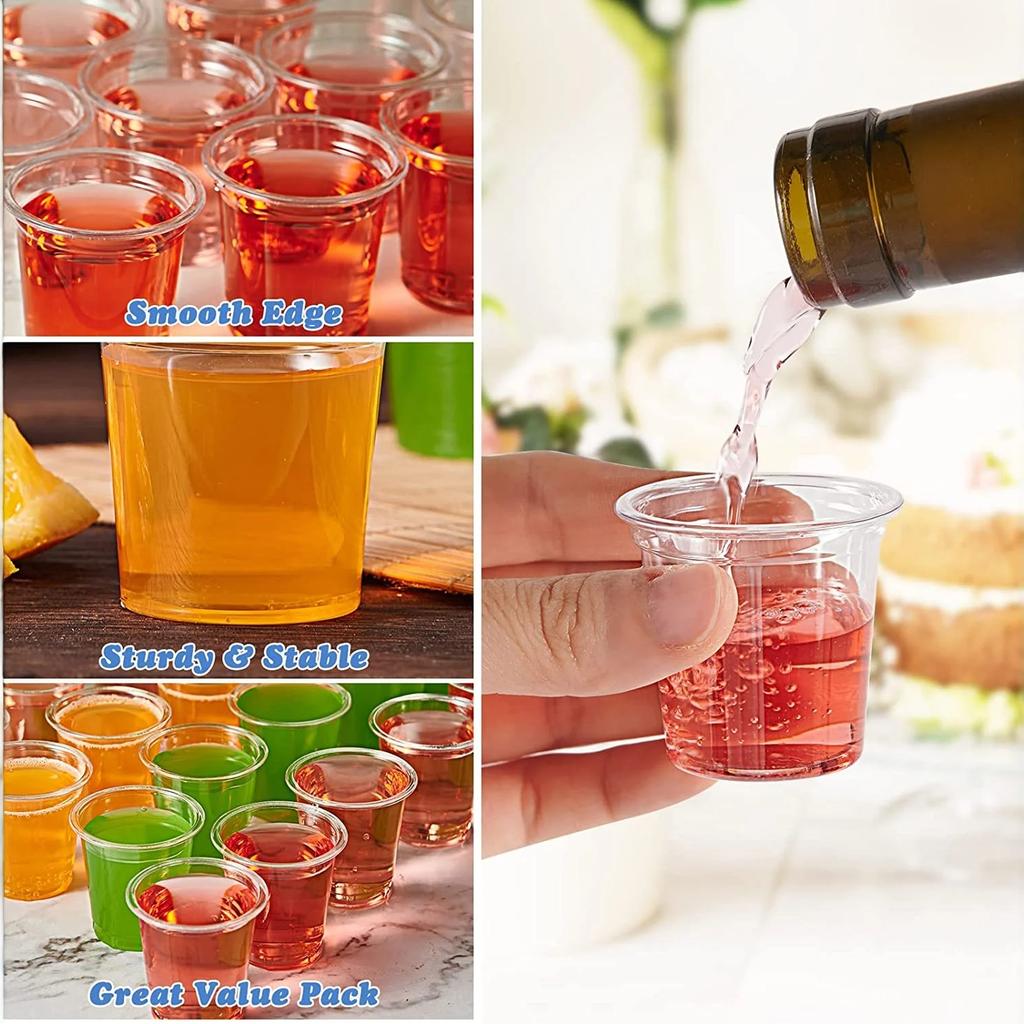 100 PACK 1 Oz Plastic Shot Glasses, Clear Disposable Party Cups For Vodka, Whiskey, Tequila, Plastic Containers For , And Sample Tasting