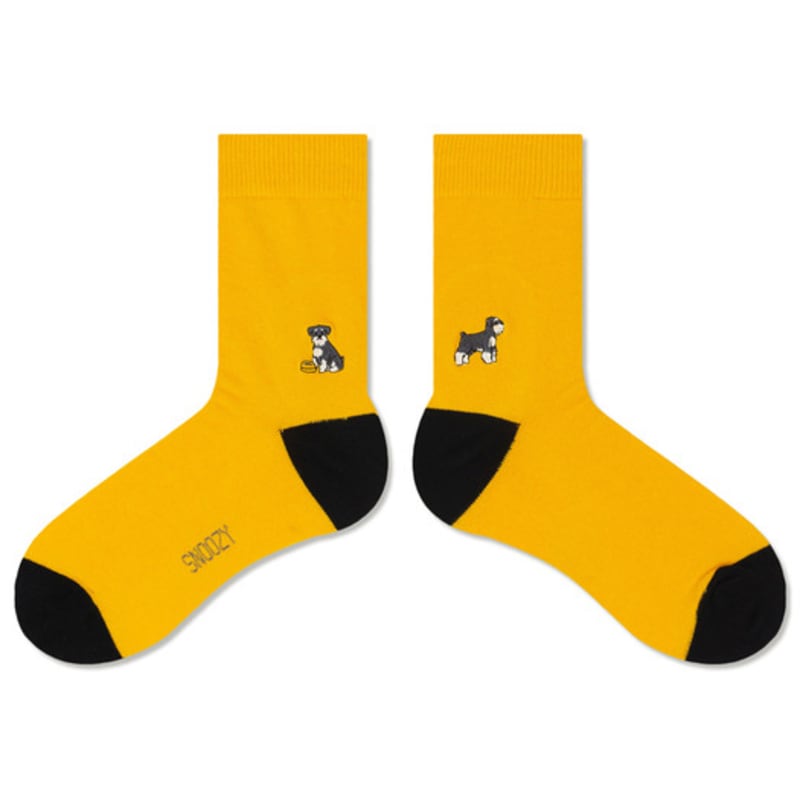 SNOOZY Schnauzer Puppy Embroidered Socks (Yellow/Black)