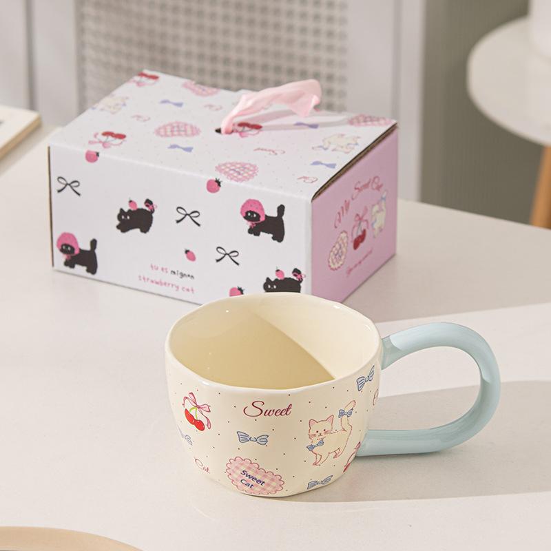 Niedliche Katze Keramiktasse kreative Hand Kaffeewasserbecher für Mädchen, Geburtstag, Geschenk Büro Frühstückstasse
