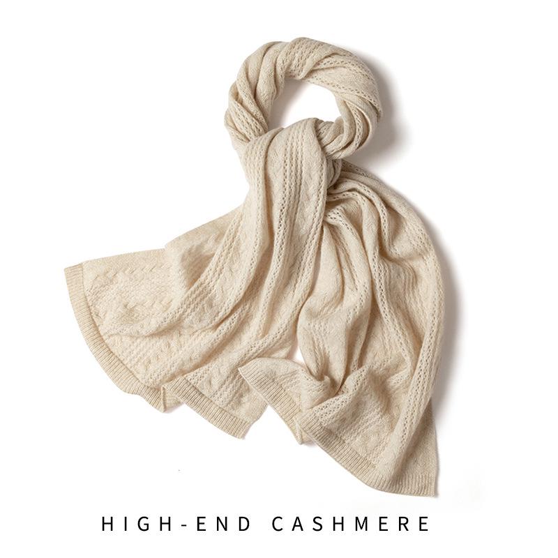 Women's 100% Pure Cashmere Knit Scarf - Warm & Hollow Design for Autumn/Winter