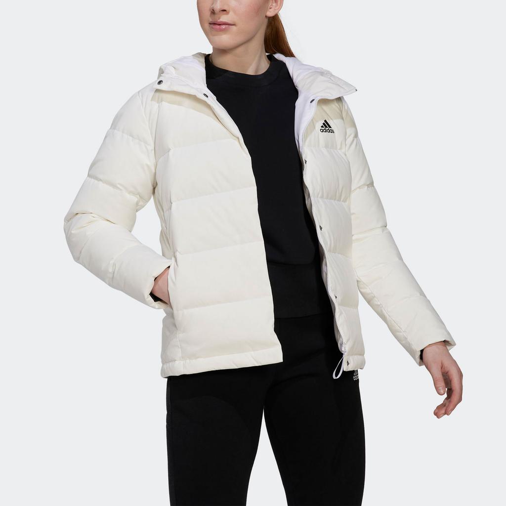 Adidas Solid Color Letter Logo Stand Collar Windbreaker Hooded Long Sleeve Down Jacket Women Outerwear White HG4887