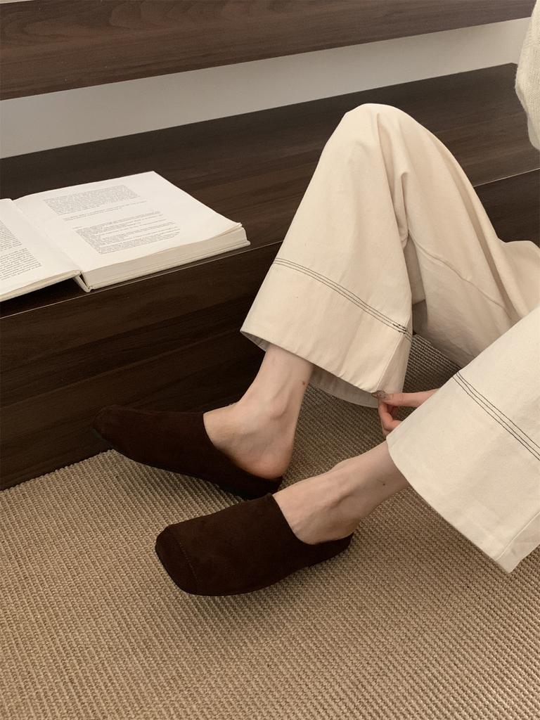 2025 autumn new French retro round head thick bottom bag head half slippers women's fashion versatile lazy slippers women