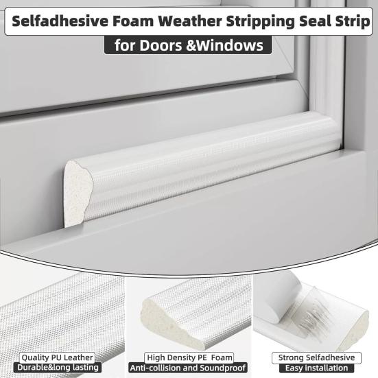1 Roll 100/300/500CM Window Sealing Strip Self-Adhesive Weather Stripping Soundproofing
