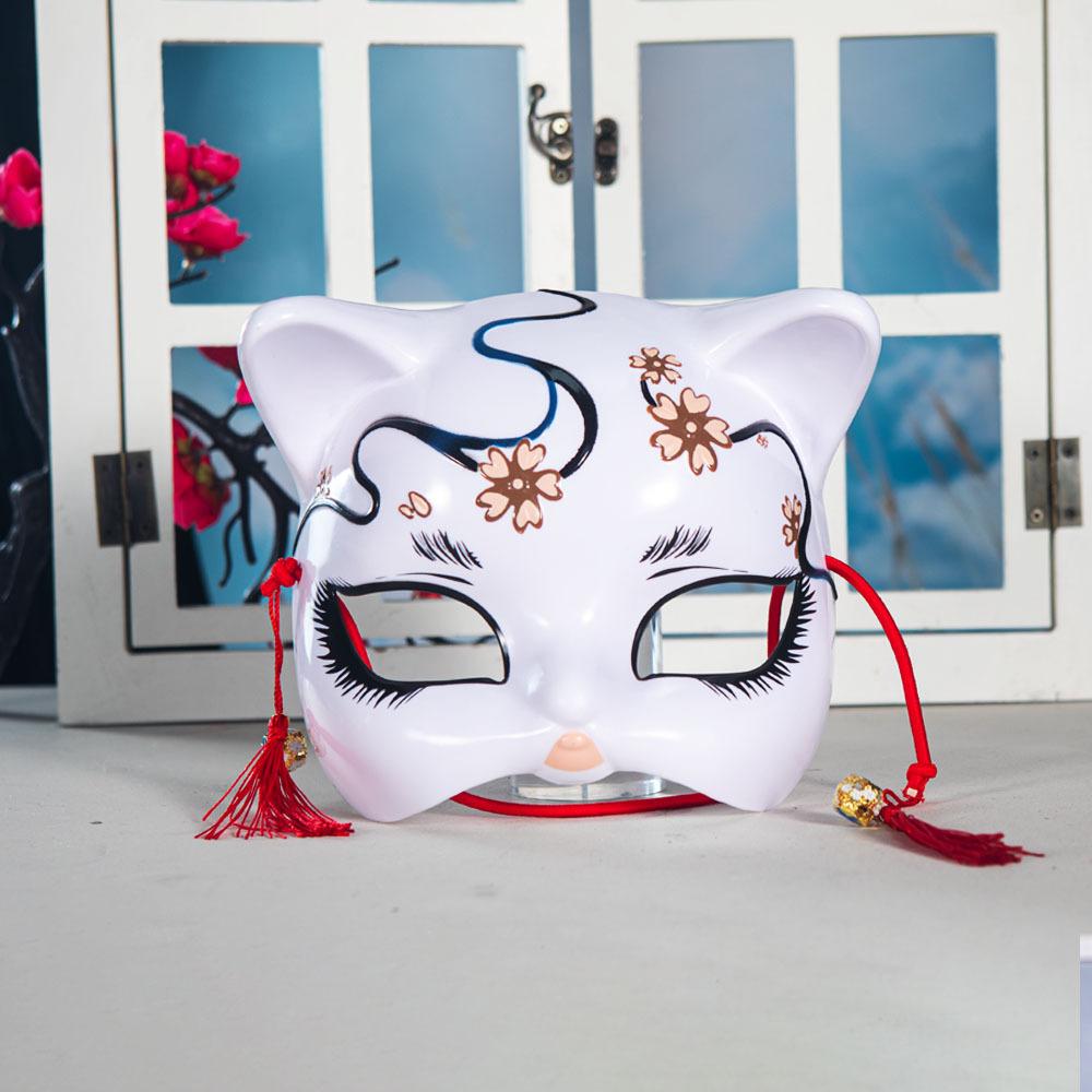 Handmade Cute Cat Cosplay Mask Japanese-Style Half Face Painting Mask for Stage Performances And Anime Role-playing