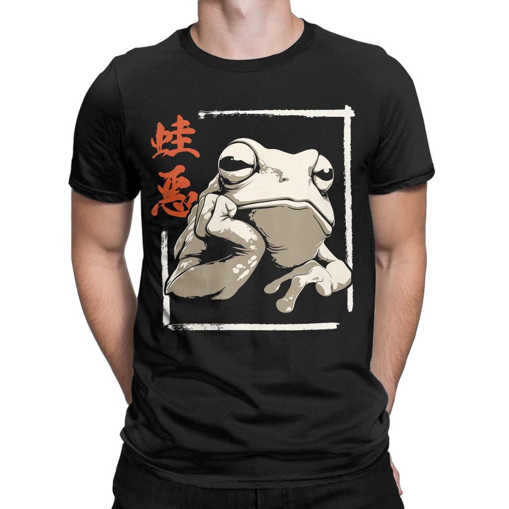 Japanese Grumpy Frog T Shirt for Men 100 Cotton Fashion for Male TShirt Round Collar  Tees Short Sleeve Tops Gift Idea