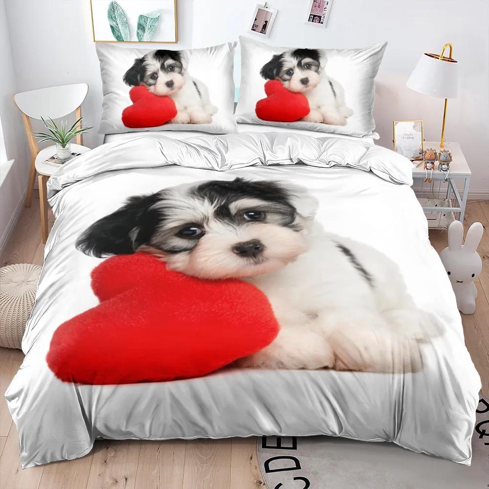 Cute Pet Animal Duvet Cover Set, Realistic Dog Cat Giraffe Bedding, Soft Quilt Cover Pillowcases for Boys Girls Adults Kids