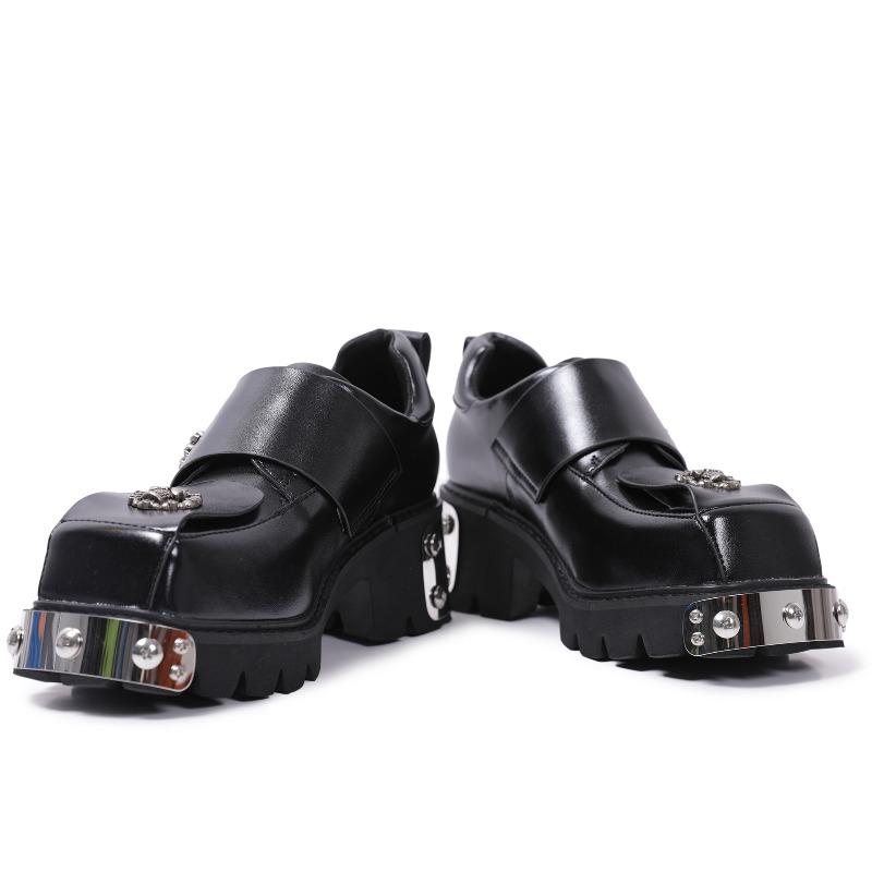 Women's Quality Selection Square Head Design Sense Metal Leather Shoes Women's Retro Thick Sole Low Top Loafers Sandalias Mujer