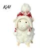 Soft Fabric Animal Figurines Plush White Sheep Christmas Ornament, Cute Knit Hat Lamb Tabletop Decoration, Desktop Festive Ornaments