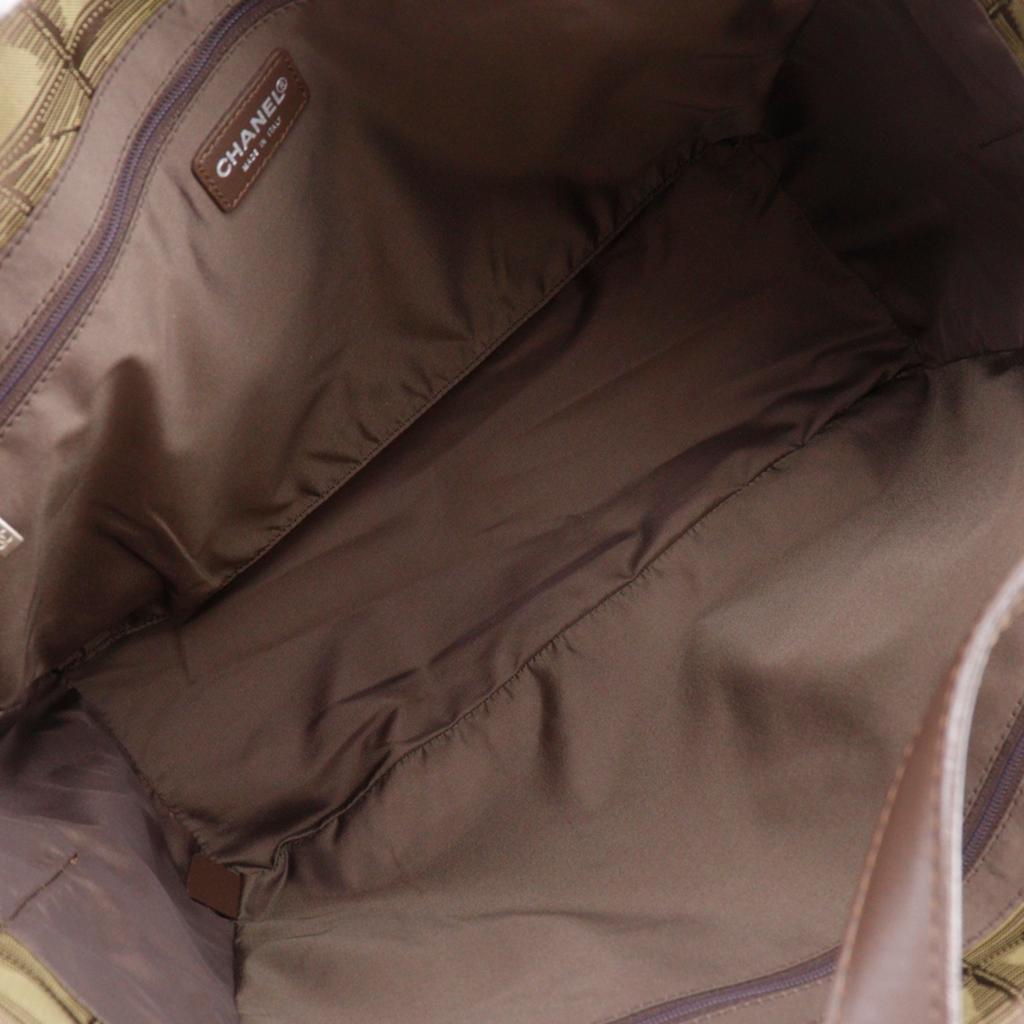 Chanel Tote MM Tote Bag A15991 New Travel Line Khaki Nylon Canvas Women Used