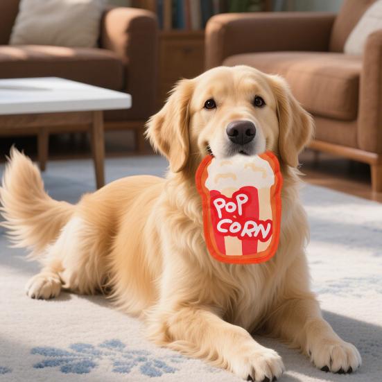 Hamburger Dog Chew Toy with Squeaker Pizza Hot Dog Popcorn Sausage Teething Cleaning Toy Interactive Toy for Small Medium Large