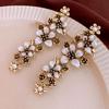 Silver Needle Retro Drip Glaze Pearl Flower Earrings: Elegant Vintage Studs with High-End Style and Unique Fashion Appeal.