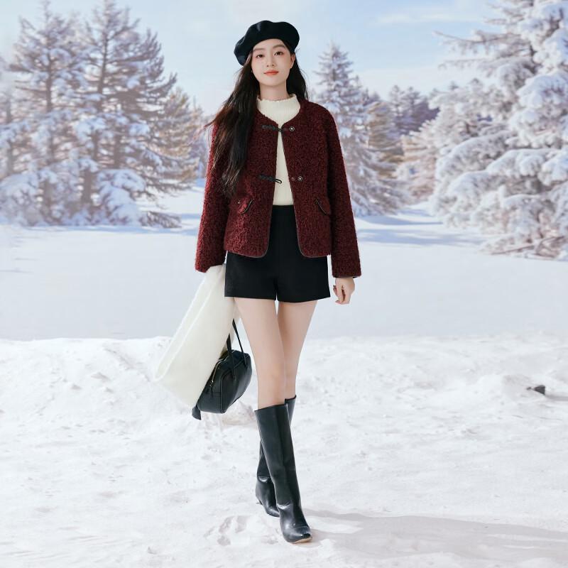Xiangying Women's Faux Lamb Wool Plush Short Winter Coat