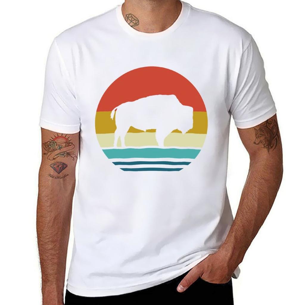 Bison - Vintage Retro Bison – Wild - Bison , Gifts T-Shirt T Shirt Custom Print Cotton T Shirts Man 100% T-Shirt