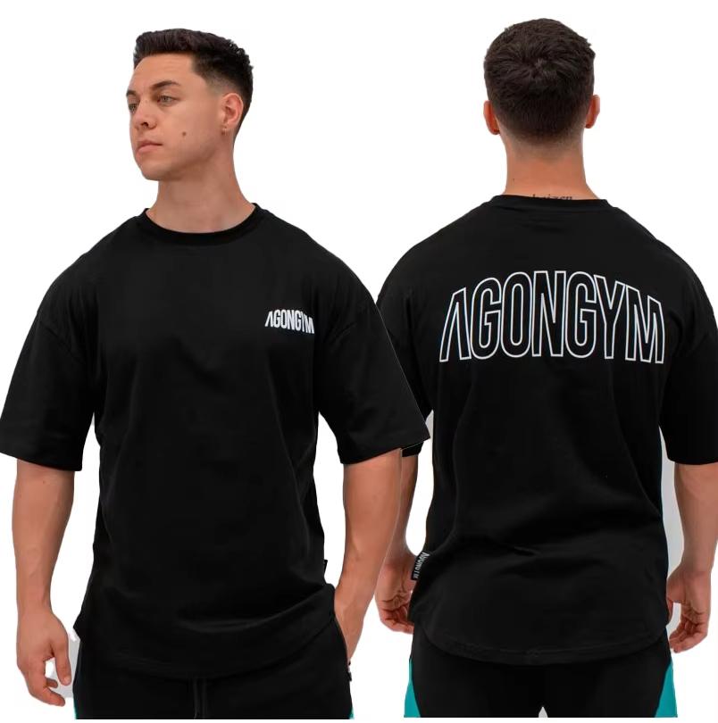2025 New Agongym Bodybuilding Cotton T-Shirt - Men's Loose Fit Muscle Gym Wear, Running Exercise & Streetwear Fashion