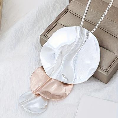 Stylish Geometric Circular Pendant Long Necklace, Statement Style Women's Alloy Sweater Chain Jewelry