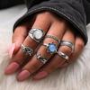 Alloy Ancient Silver Devil'S Eye Star Gemstone 8-Piece Women'S Ring