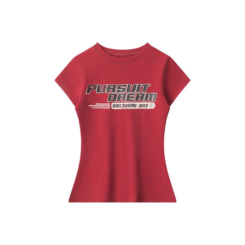 

Женская футболка приталенного кроя с повседневным принтом букв HeyHenry - Круглый вырез, Короткий рукав, Универсальный стиль Small красный