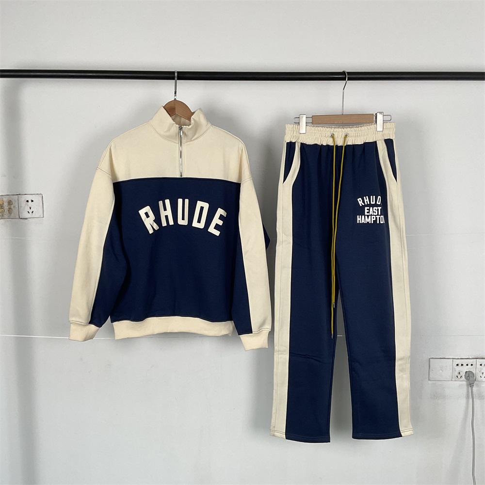 RHUDE Unisex Color Block Fleece-Lined Casual Set: Half-Zip Top & Sweatpants Medium
