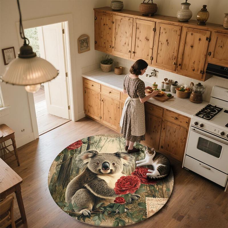 Vintage Rose Animals,Round Area Rug,Carpet Rug for Living Room Bedroom Sofa Playroom Decor,Non-slip Floor Mat