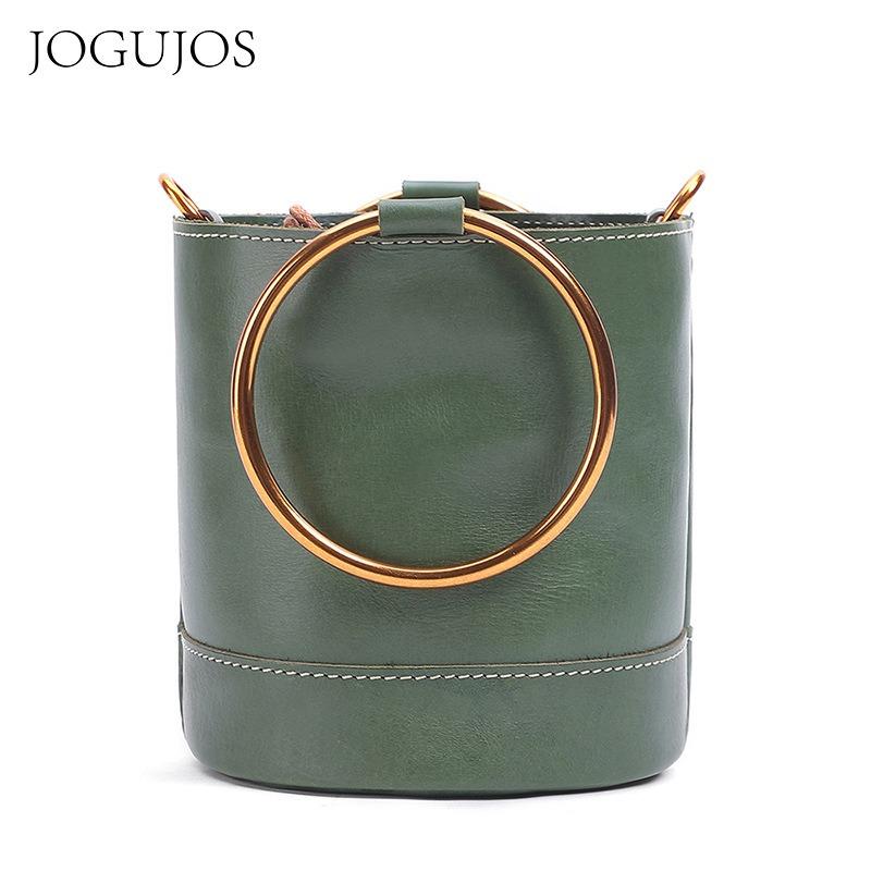 JOGUJOS new leather women's bag shoulder bag large capacity retro bucket bag premium sense vegetable tanned leather messenger bag