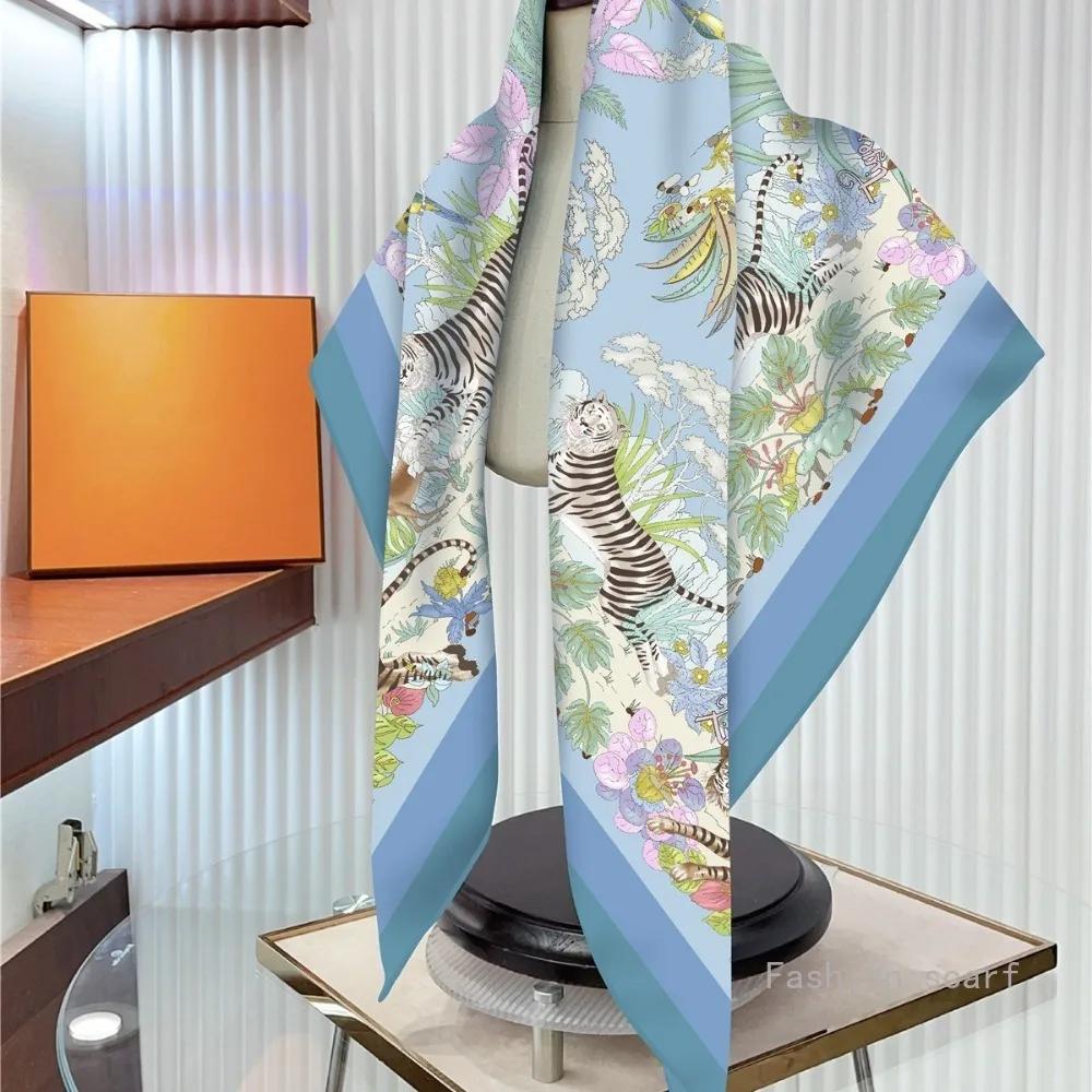 New Flower Designer Scarves Twill Silk Large Square Scarf Women Travel Shawl Headscarf 90Cm Luxury  Modern Flowers