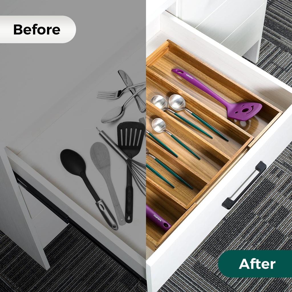 Utoplike Cutlery Storage Extendable Cutlery Wooden Storage Sliding Dish Storage Kitchen Drawer Tabletop Drawer, Case, Box, Tray, Case, Storage,