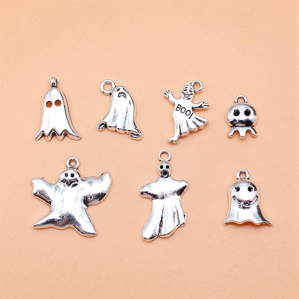 Halloween Theme Charms Silver Color Alloy Pendants For Gothic Holiday Jewelry Making