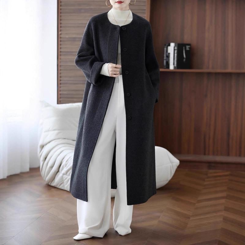 

Женское очень длинное двустороннее шерстяное пальто - круглый вырез, китайский стиль S