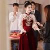 Chinese Cheongsam Toast 1011 New Bridal Wedding Temperament High Sense Autumn and Summer Red Wedding Dress Engagement Dress