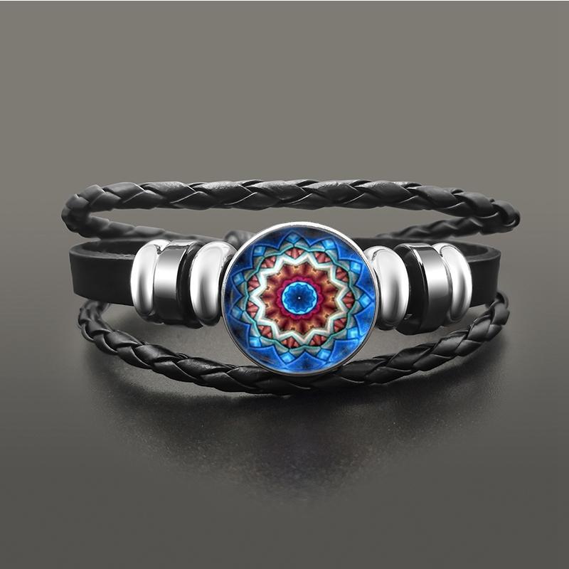 Vintage Om Yoga Chakra Mandala Snap Button Bracelets Classic Flower of Life Tree Adjutable Leather Bracelet Wristband Jewelry