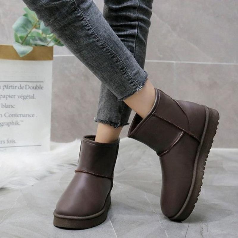 Waterproof Leather Flat Round Toe Snow Boots for Women Winter 2025 Novelty Ankle High Quality Padded Fashion Goth Woman Shoes