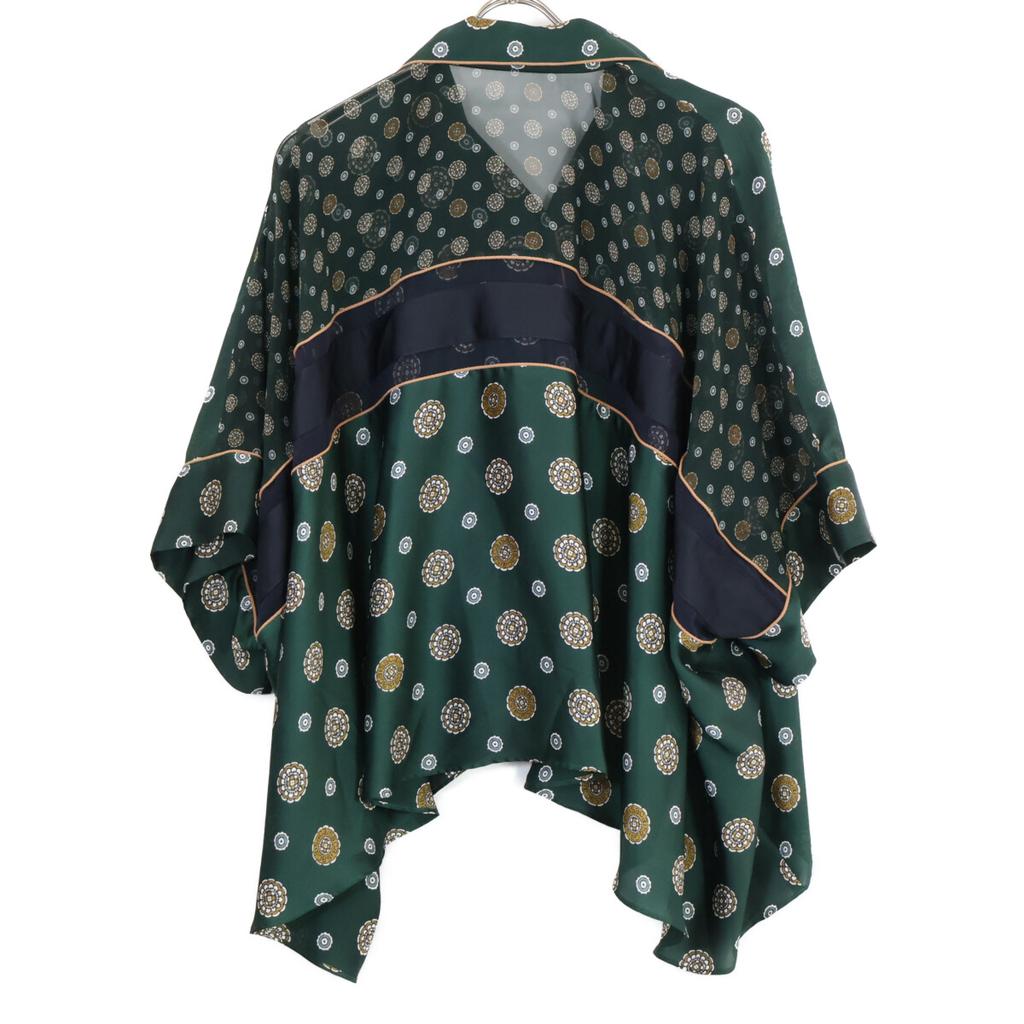 Sacai [Good Condition] 21-05583 Komon Print Back Sheer Short Sleeve Blouse/ Tops 1 greenUsed
