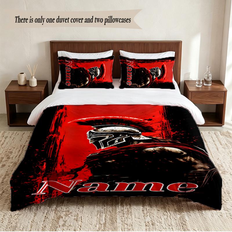 Spartan Warrior Personalized Custom Name 3‑Piece Bedding Set Soft Duvet Cover Set For Bedroom Home Decor