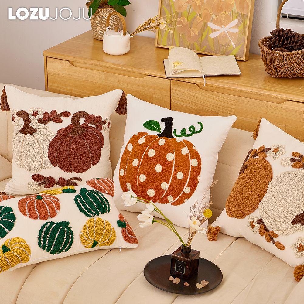 1 PZ Federa per Cuscino di Halloween LOZUJOJU Motivo Zucca Foglia Ricamo Tridimensionale Copricuscino per Divano Soggiorno Camera da Letto Arredamento Casa