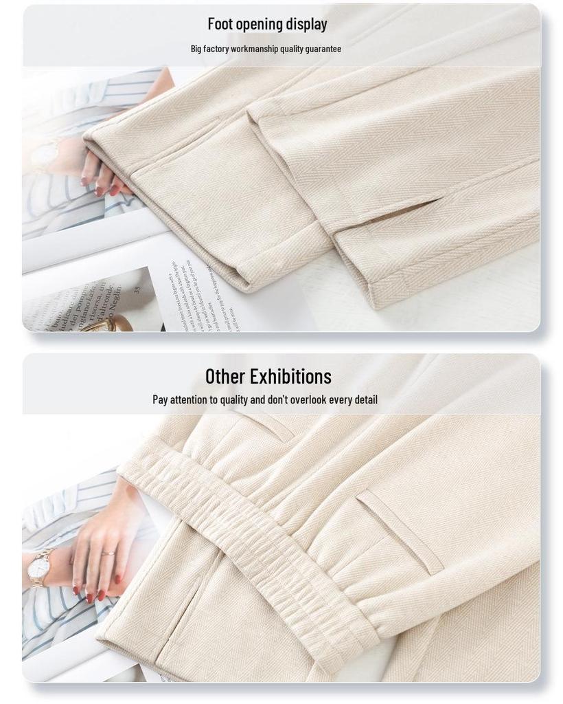 2024 Women's Khaki Wool-Blend Slit Wide-Leg Pants for Autumn/Winter