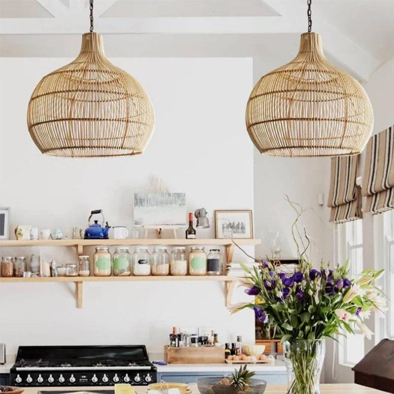 Handmade Rattan Woven Pendent Lamp Retro Decorative Lighting Fixtures Creative Designer Art Indoor Decorative Lights