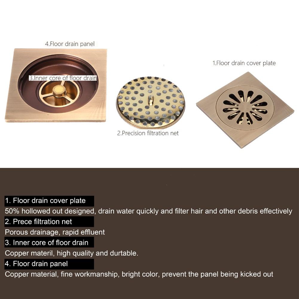 Copper Floor Drain Set Antique Floor Drain Easy Clean Shower Drain Outdoor Shower