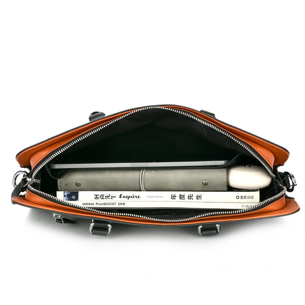 Men's Genuine Leather Briefcase with Litchi Grain, Cowhide Handheld Laptop Business Bag for Daily Commute