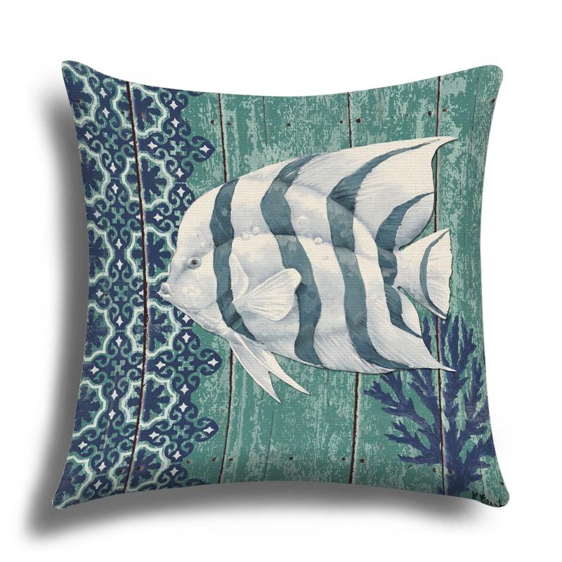 Linen Pillowcase, Marine Life Printing Cushion Cover 40x40 50x50 60x60, Suitable for Bed Car Sofa, Pattern Can Be Customized