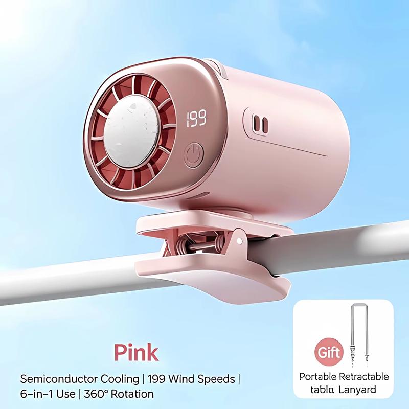 Car Clip Fan Umbrella Fan Waist Clip LED Display 199 Speeds 360° USB Rechargeable Desktop Cooling Fan For Camping Outdoor Sedan