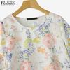 ZANZEA Women Casual Round Neck 3/4 Sleeve Loose Floral Blouse